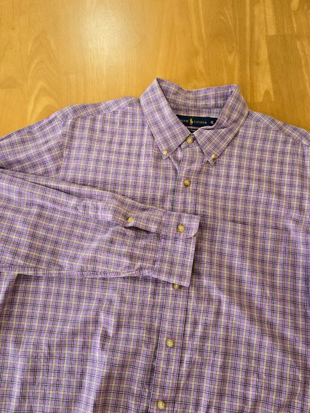 Ralph Lauren Men's 120's Poplin Long Sleeve Button Up Shirt Lt. Purple Plaid XL